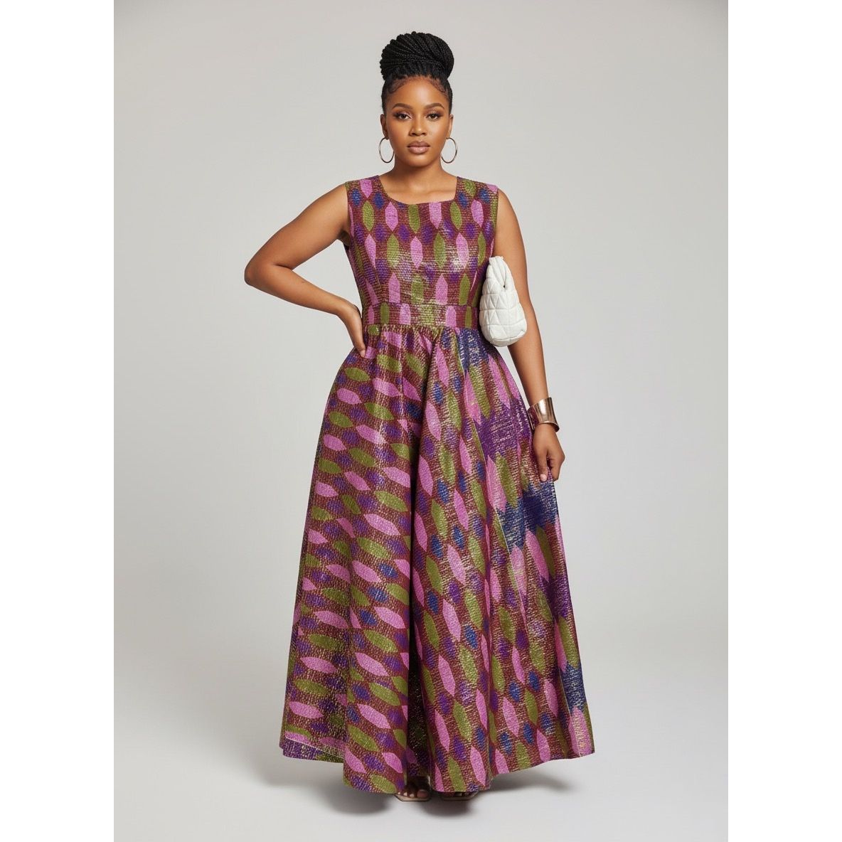 African Print Square Neck Maxi Dress