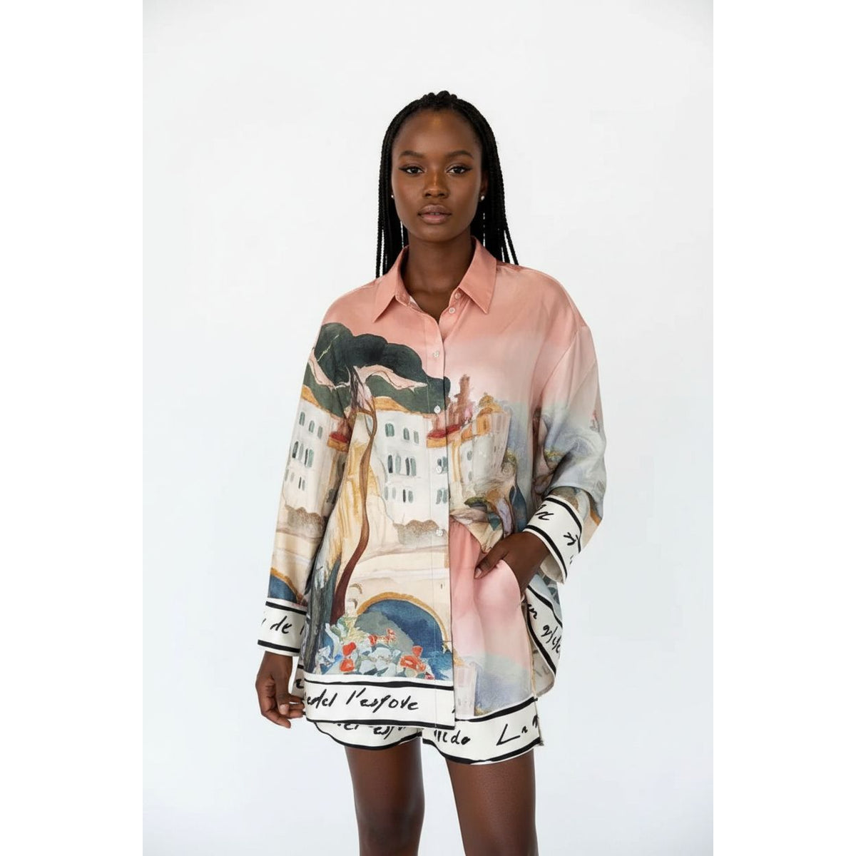 Artistic Print Long-Sleeve Shirt & Shorts Co-ord Set