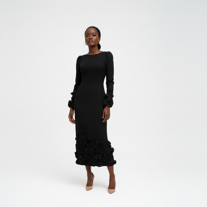 Elegant Plus Size Floral Pleat Midi Dress