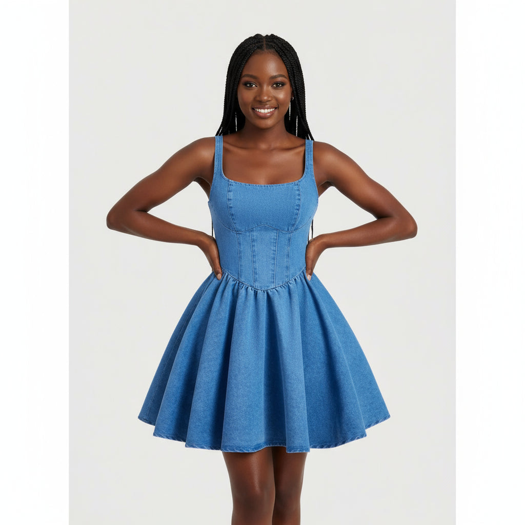 Denim Corset Skater Mini Dress.