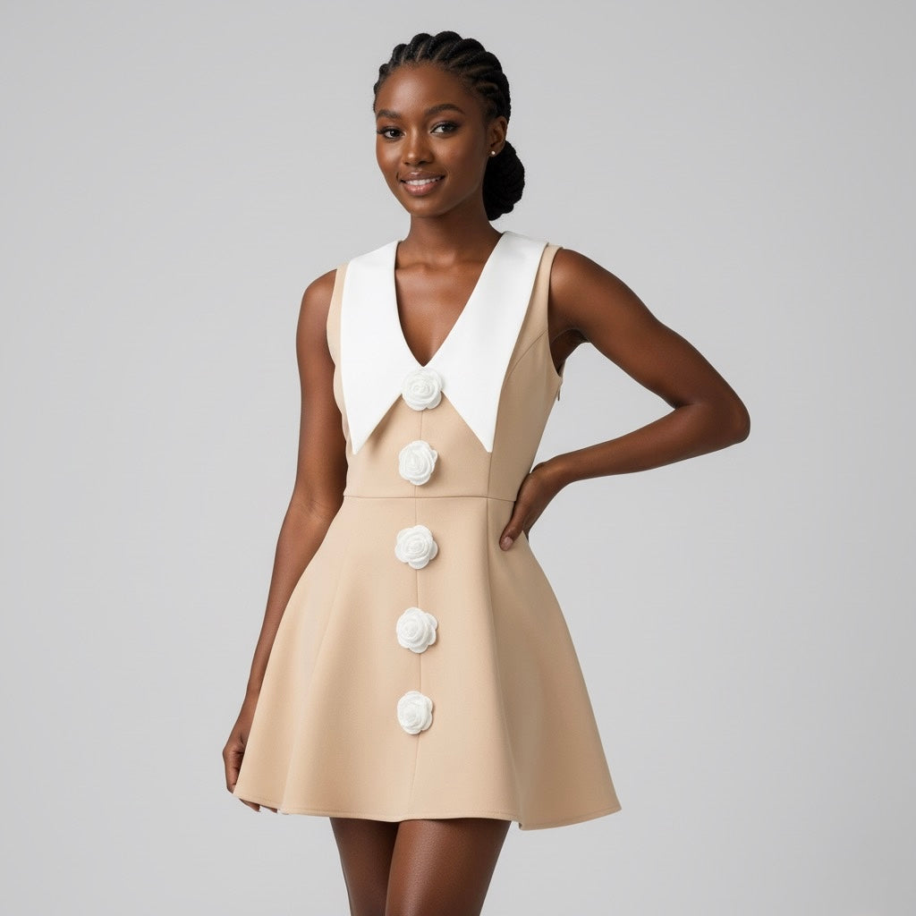 Plus Size Floral Print Collar Sleeveless Casual Dress