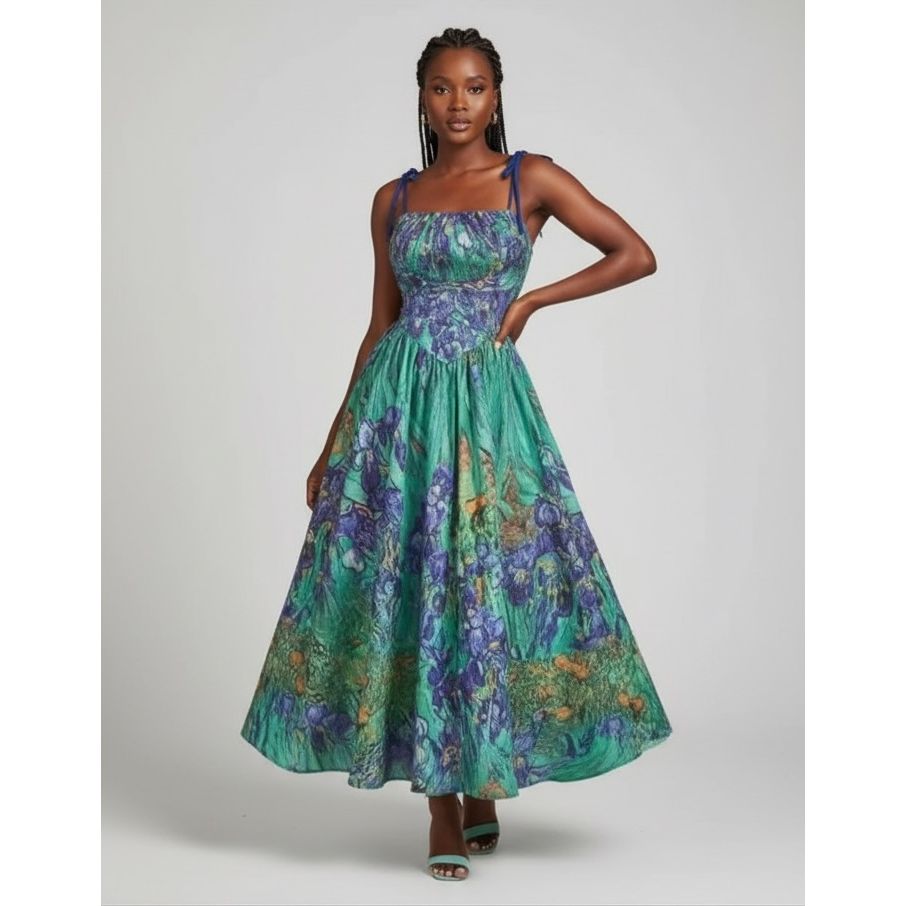 Spaghetti Strap Tie Waist Floral Print Casual Dress