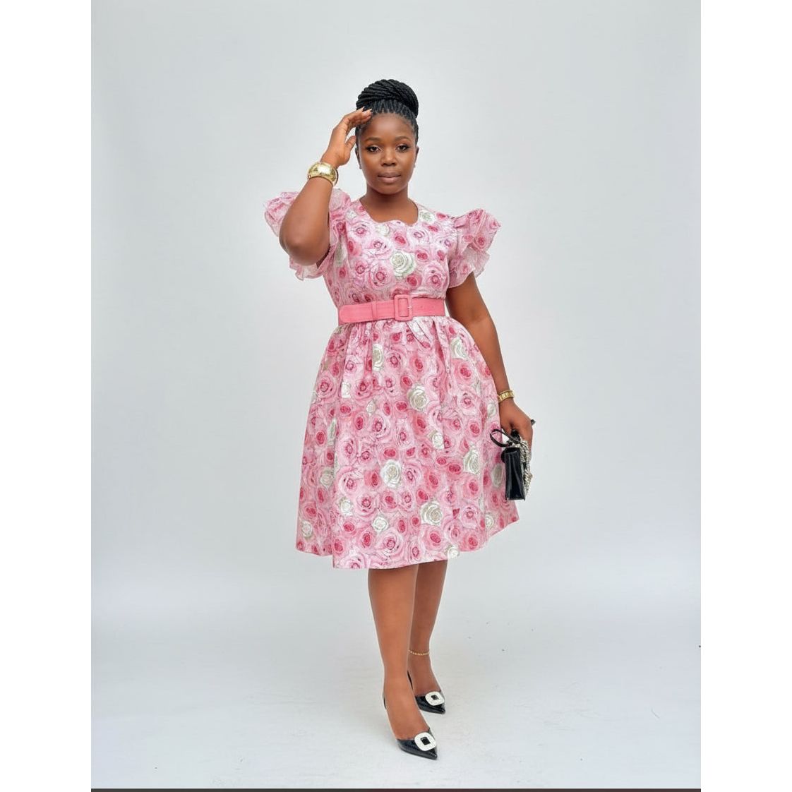 Floral belted midi dress