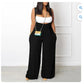 Plus Size Lace-Up Pocket Wide Leg Loose Casual Overalls.