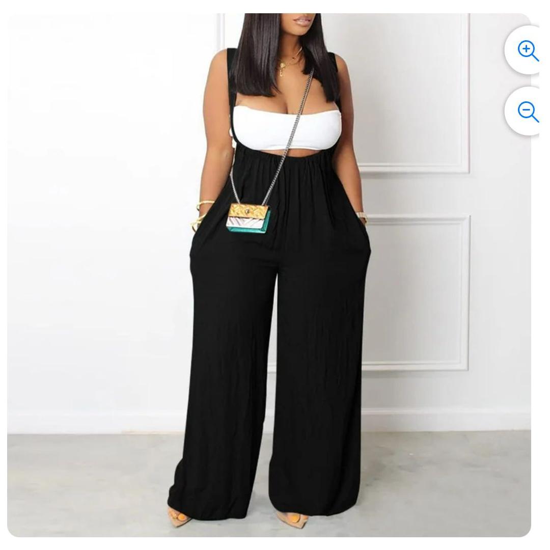 Plus Size Lace-Up Pocket Wide Leg Loose Casual Overalls.