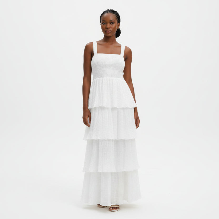 Textured Ruffle Layered Maxi Dress