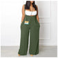 Plus Size Lace-Up Pocket Wide Leg Loose Casual Overalls.