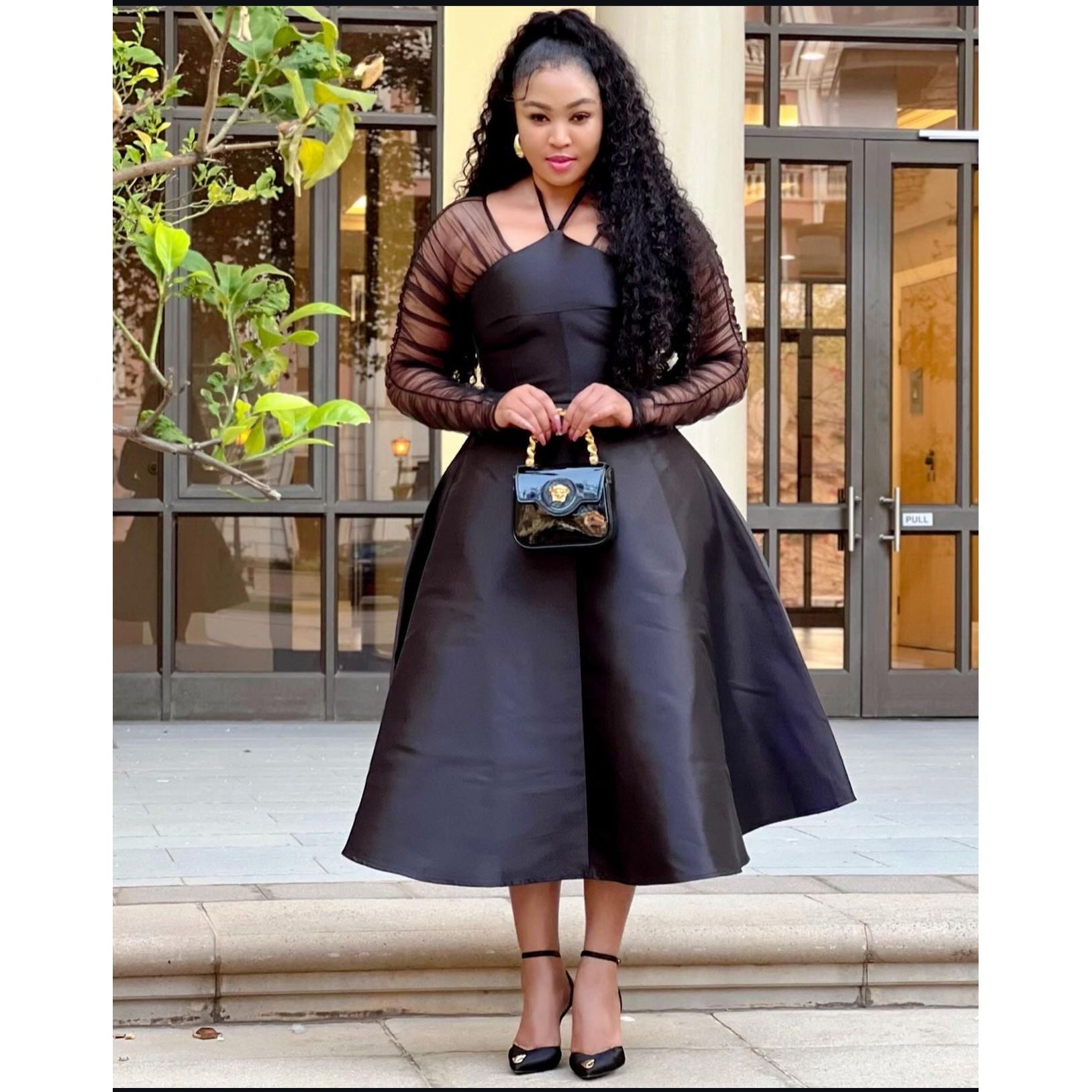 Elegant Honeycomb Midi Dress.