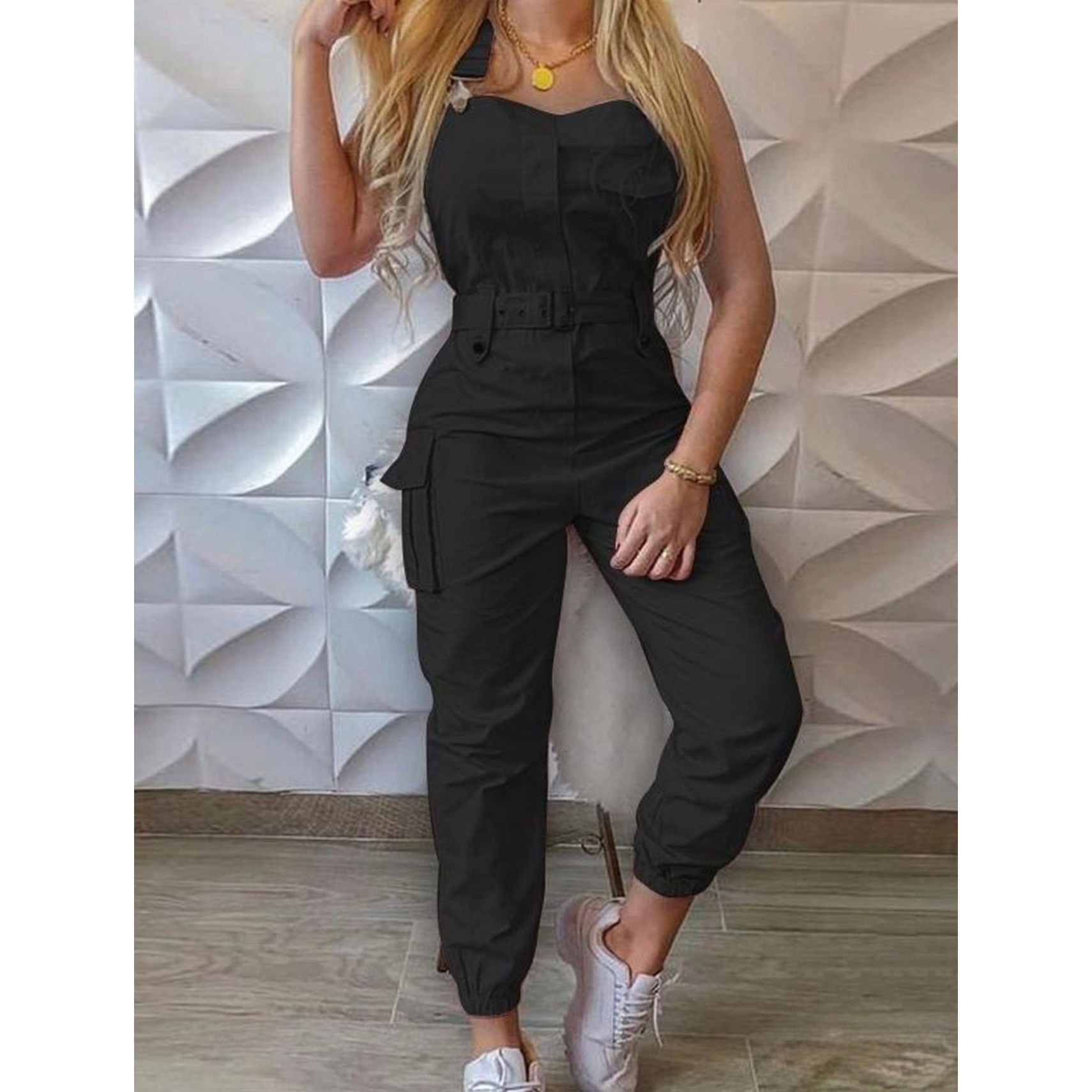 Strapless Pleated Solid Color Jumpsuit For Women