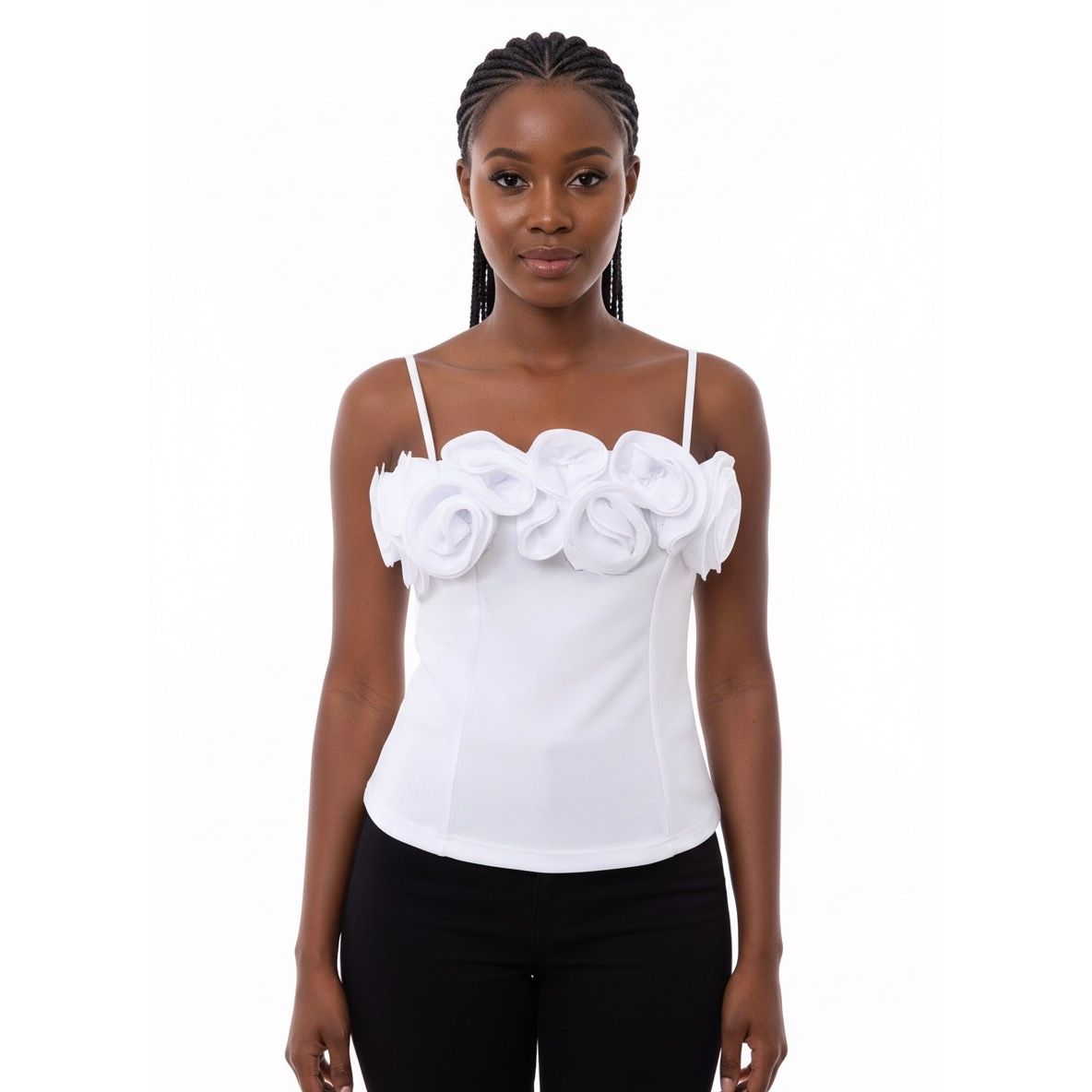 Three-Dimensional Flower Decorated Color Block Tube Top