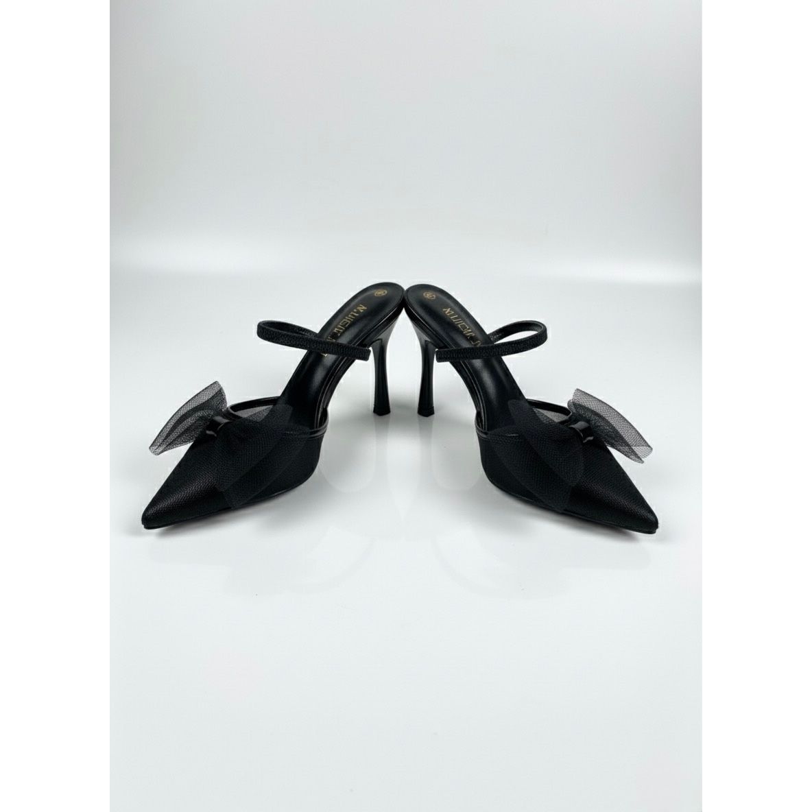 Bow Trim Pointy Kitten Mule Heel
