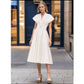 Pleated Waist Belt Flying Sleeve Office Street Dress.