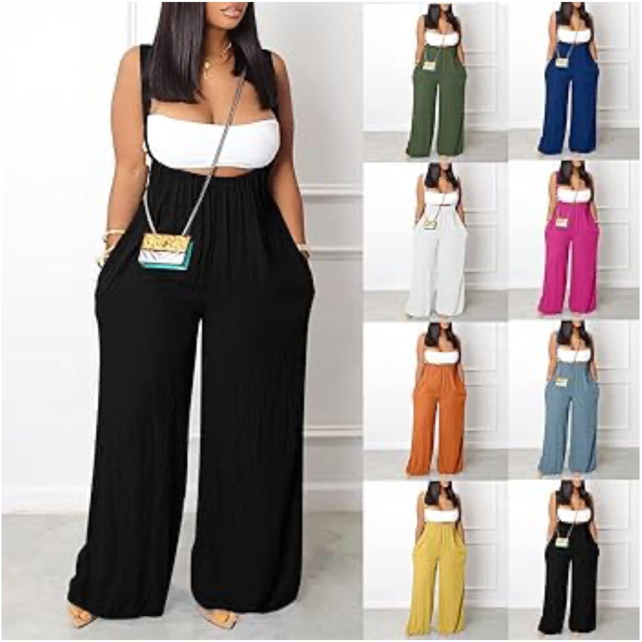 Plus Size Lace-Up Pocket Wide Leg Loose Casual Overalls.