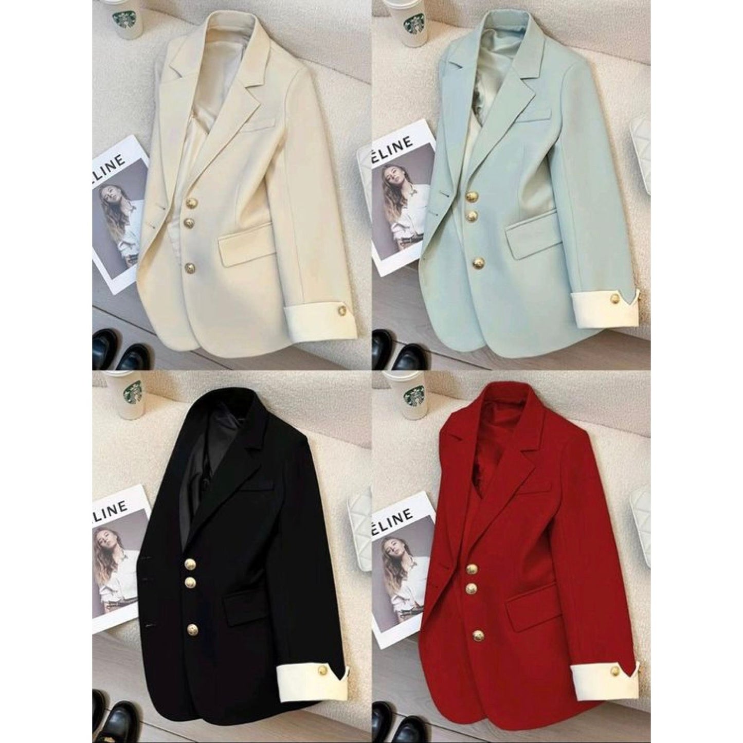 Korean Fashion Spring Autumn Vintage Luxury Splice Office Jacket