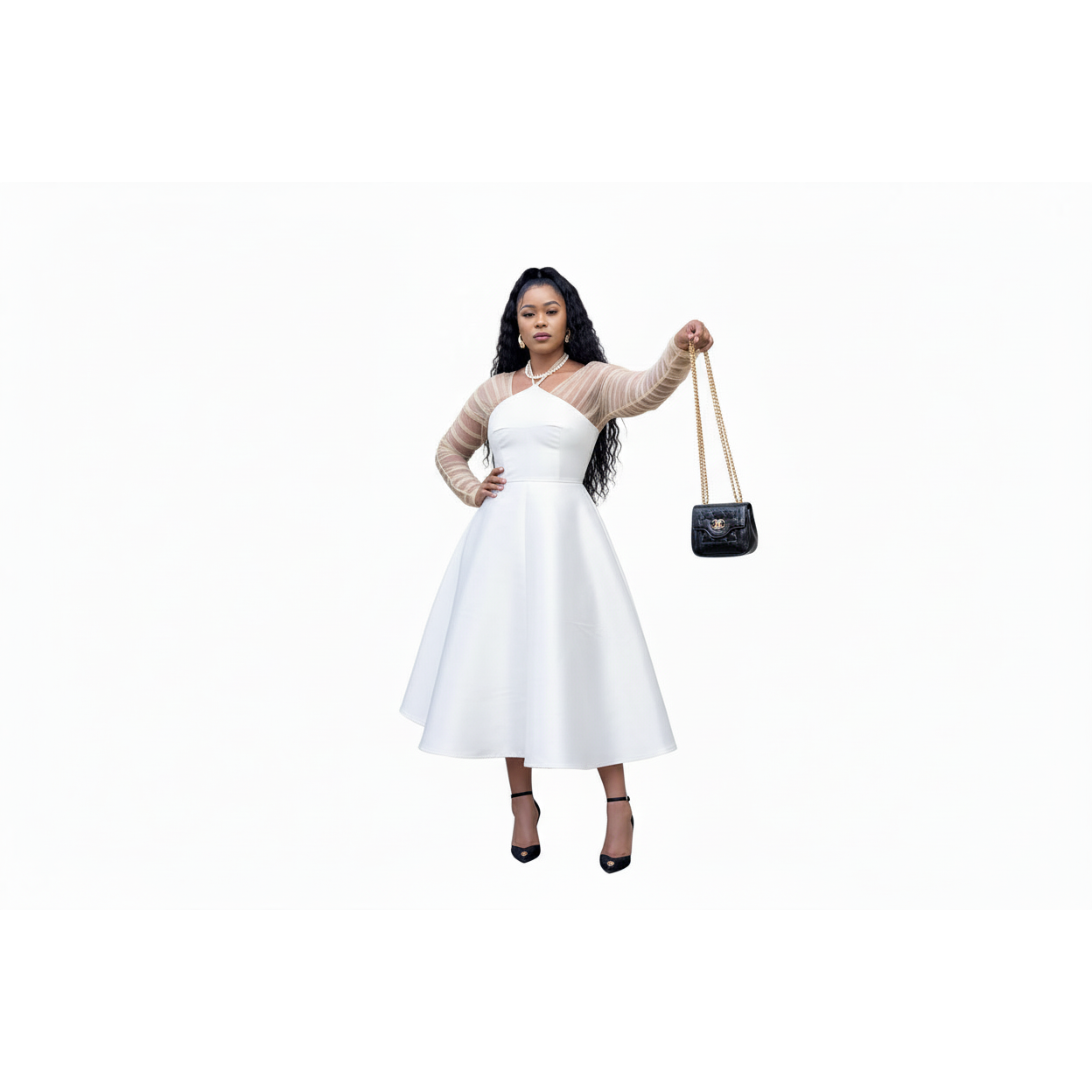Elegant Honeycomb Midi Dress.