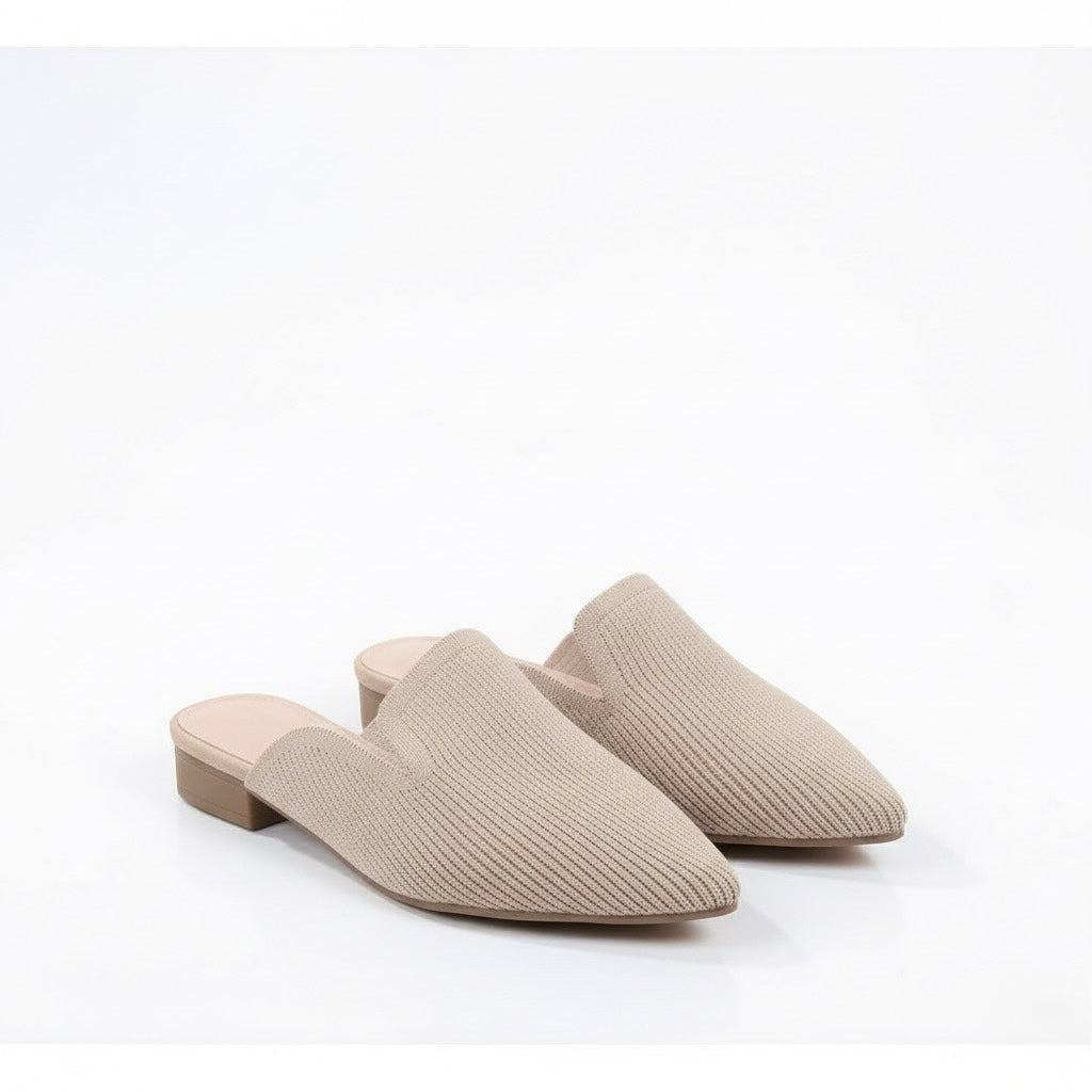 Women Point Toe Mule Flats, Elegant Black Fabric Flat Shoes