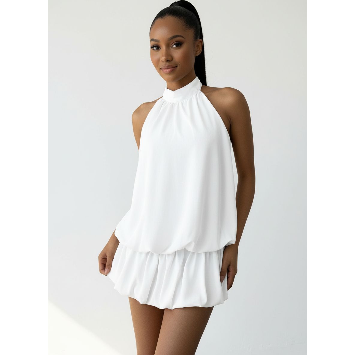 Bubble Halter Tie Backless Sleeveless A Line Party Mini Dress