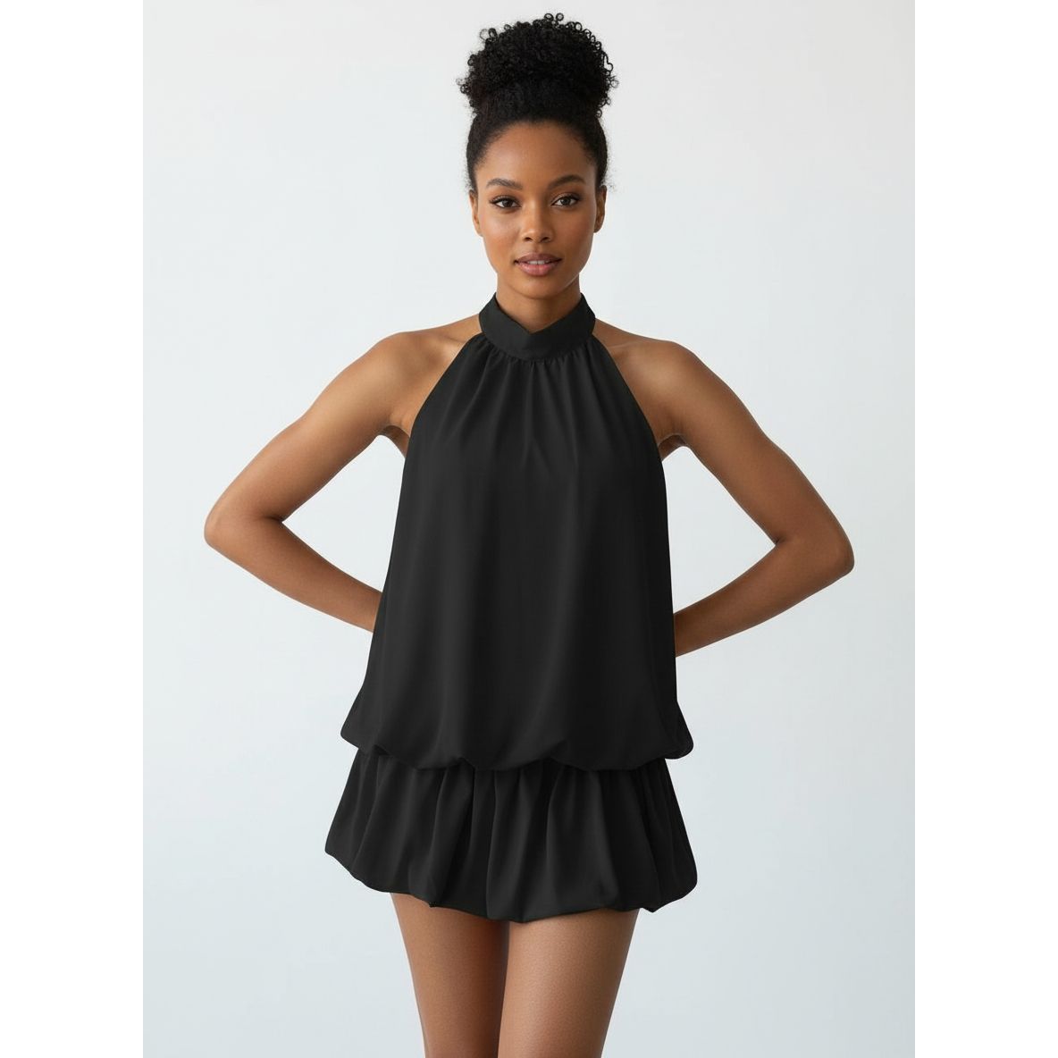 Bubble Halter Tie Backless Sleeveless A Line Party Mini Dress