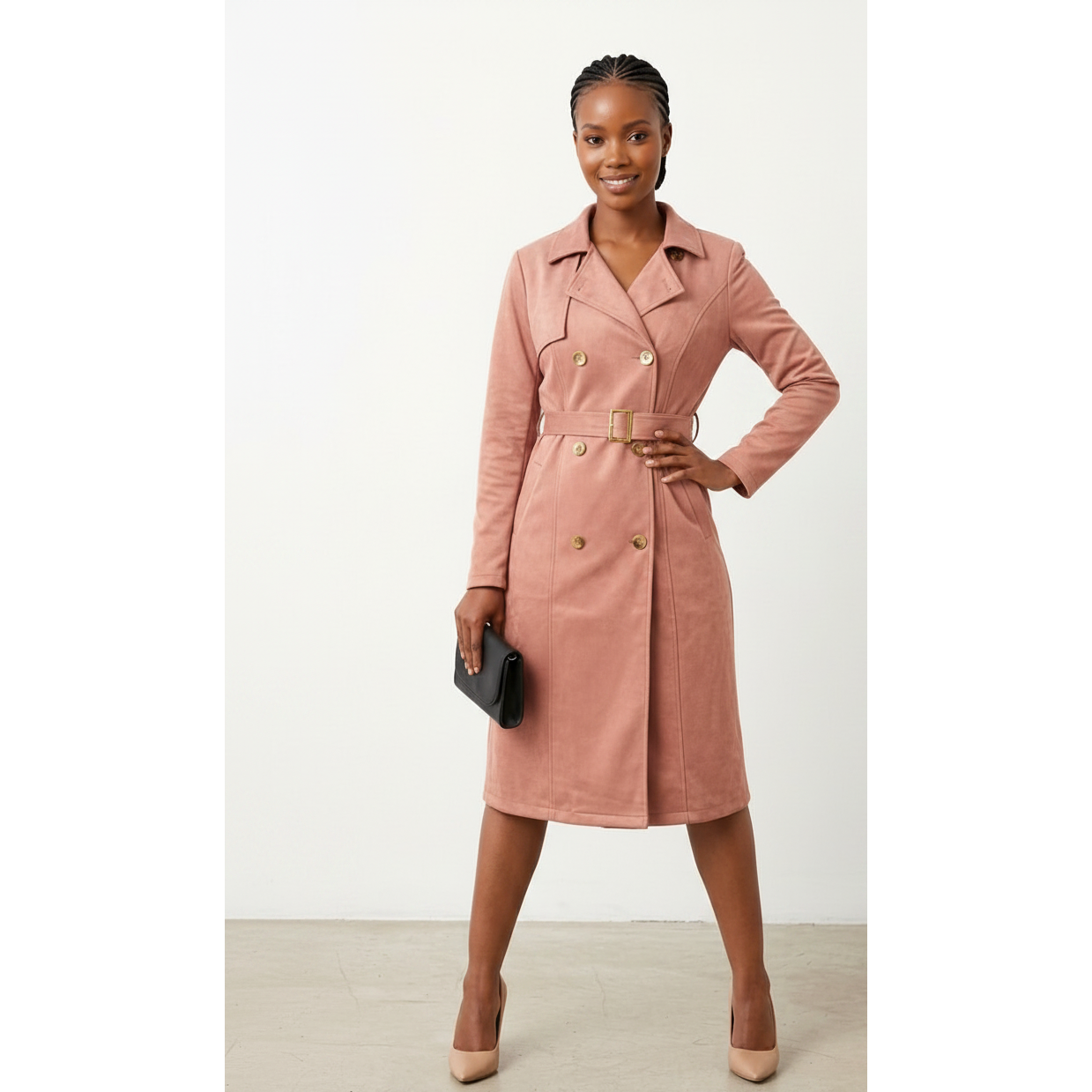 Suede Long Double Breasted Coat