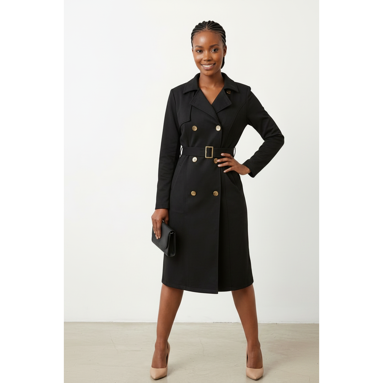 Suede Long Double Breasted Coat