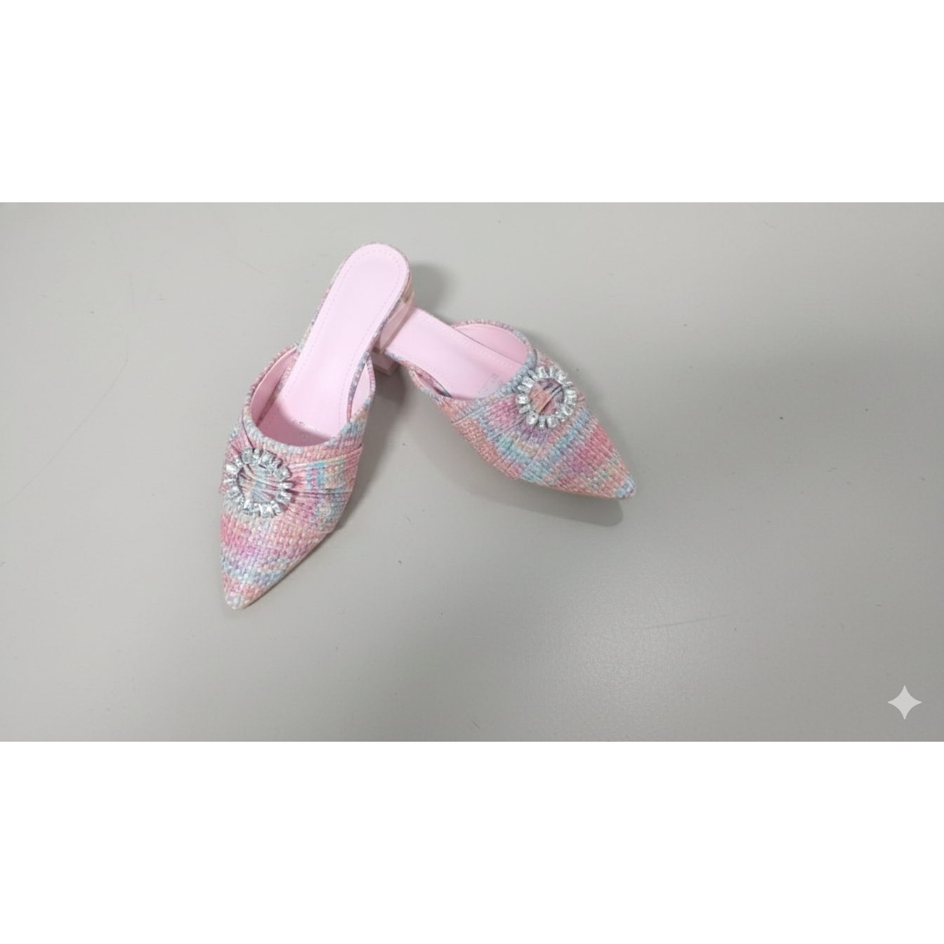 Glamorous Rhinestone Decor Point Toe Flats Mule Shoes