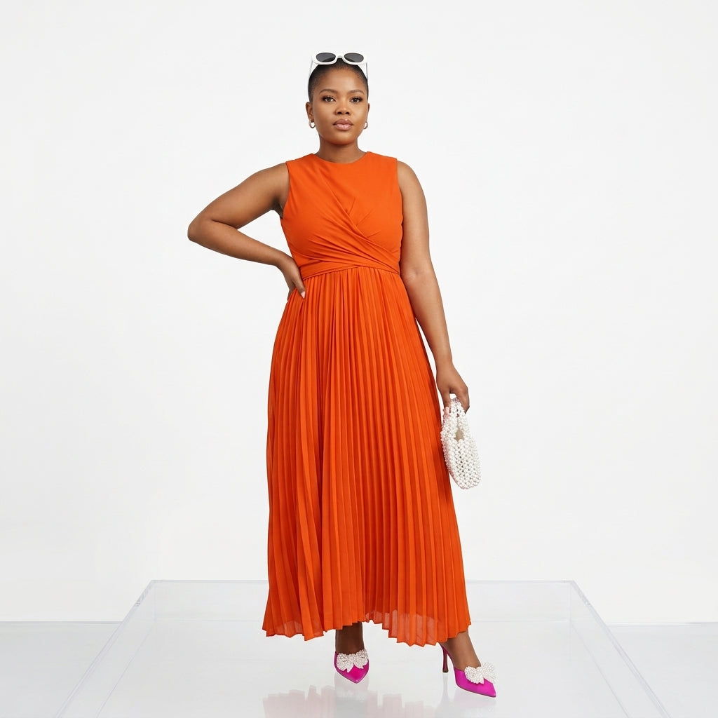 Women's Pleated A-Line Midi Dress
