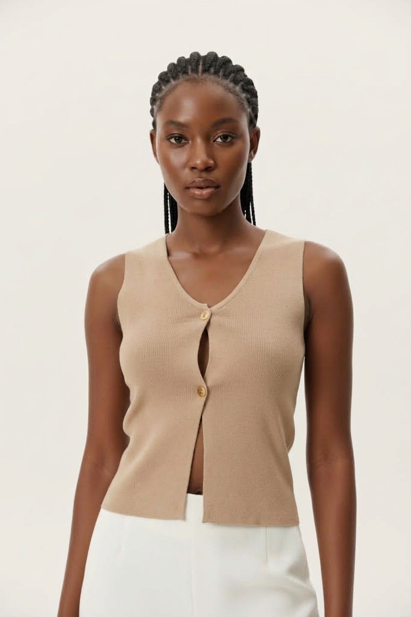 Button Panel Short Sleeve Waistcoat | Women's Fashion Top