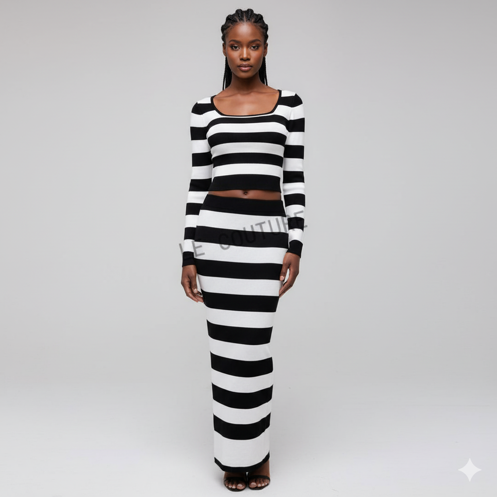 Stripe Crop Top and Skirt Set