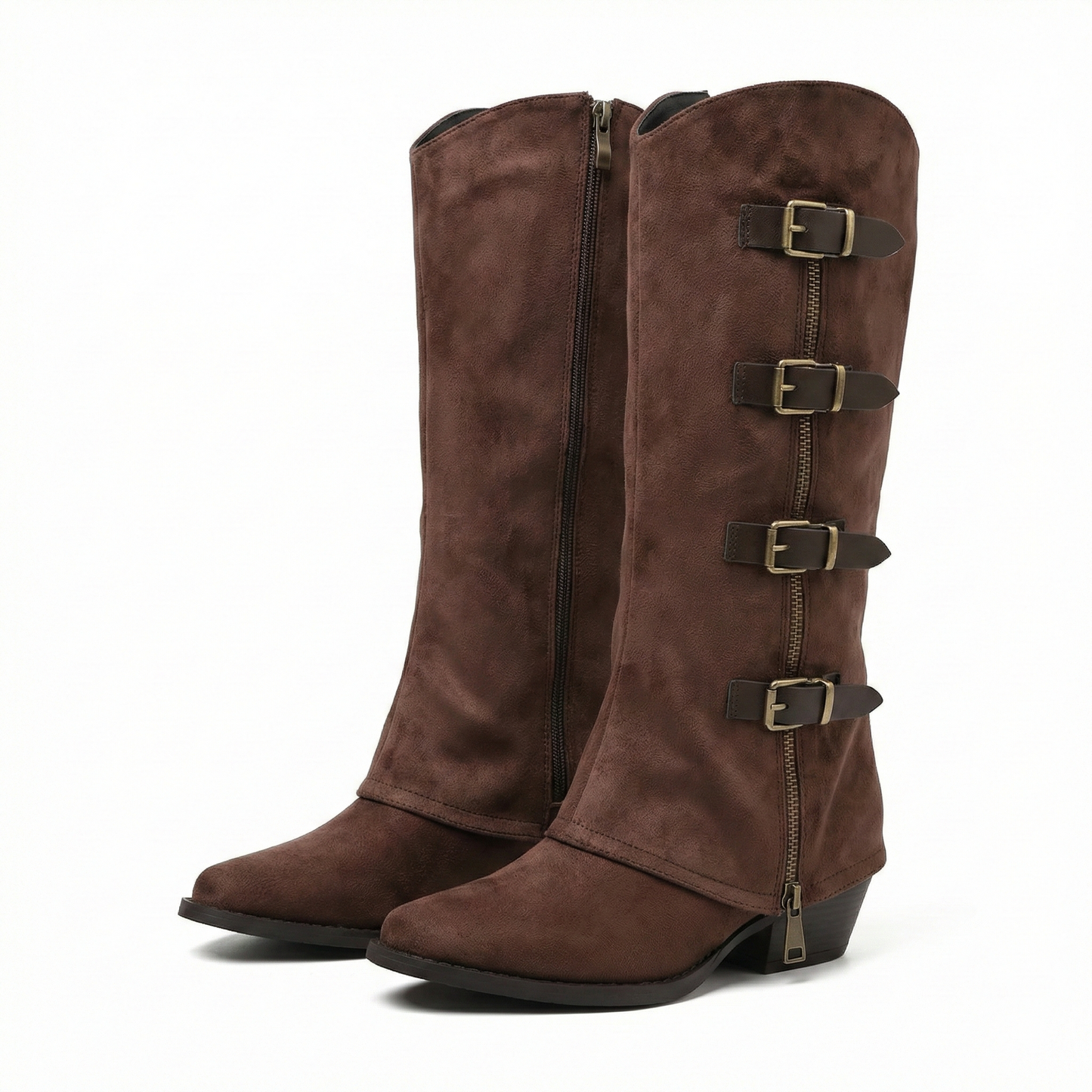 Leather Buckle Decor High Heel Pointed Toe