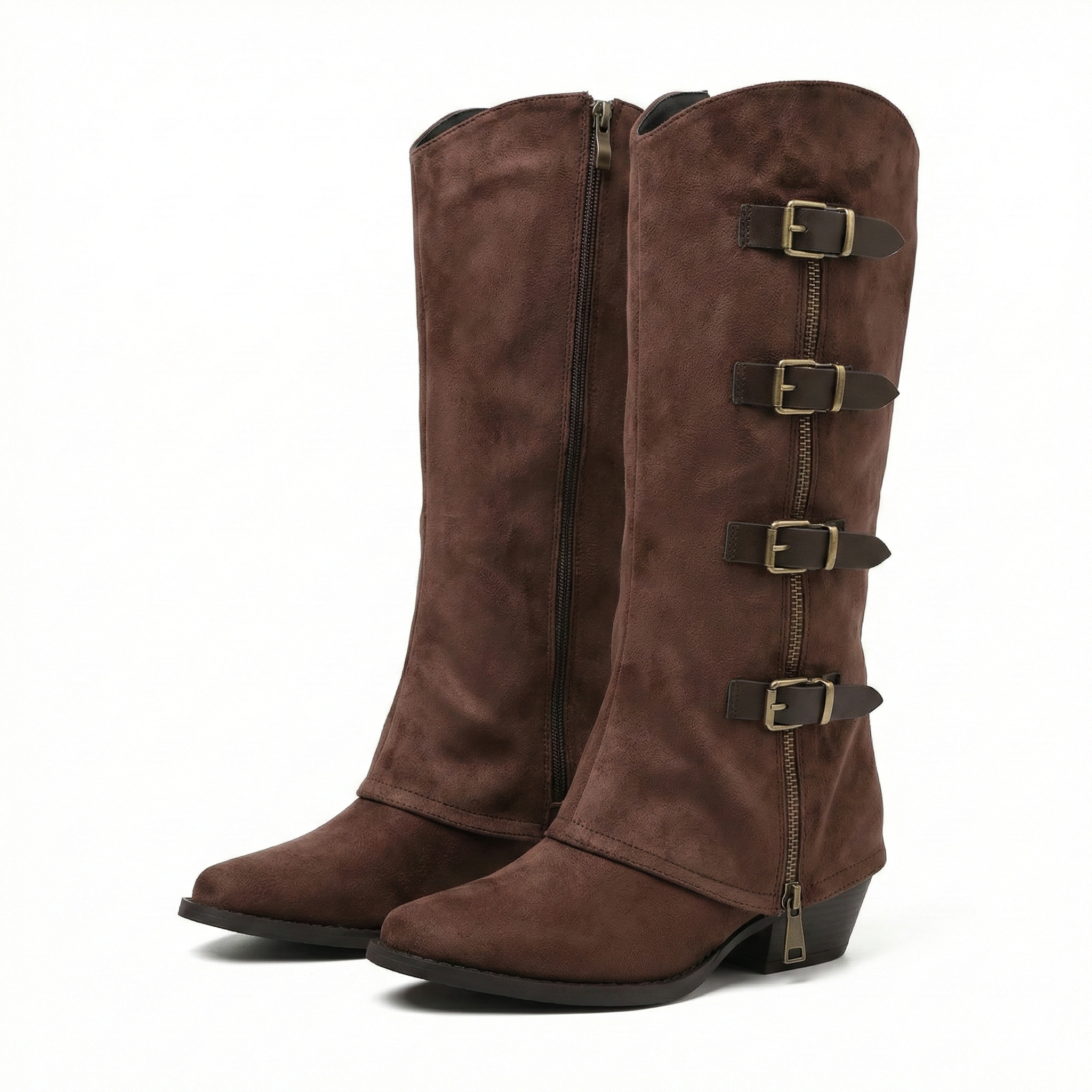 Leather Buckle Decor High Heel Pointed Toe