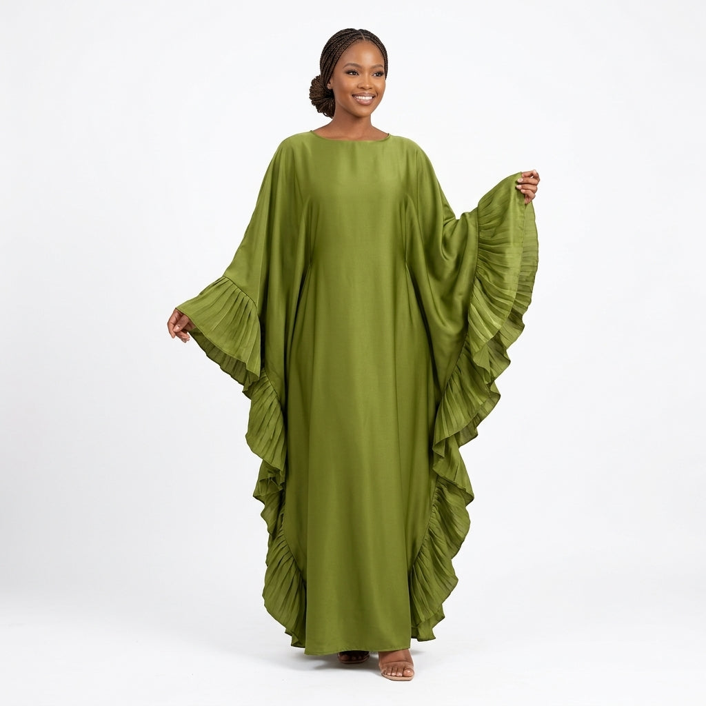 Plus Size Satin Long Sleeve Kaftan Dress