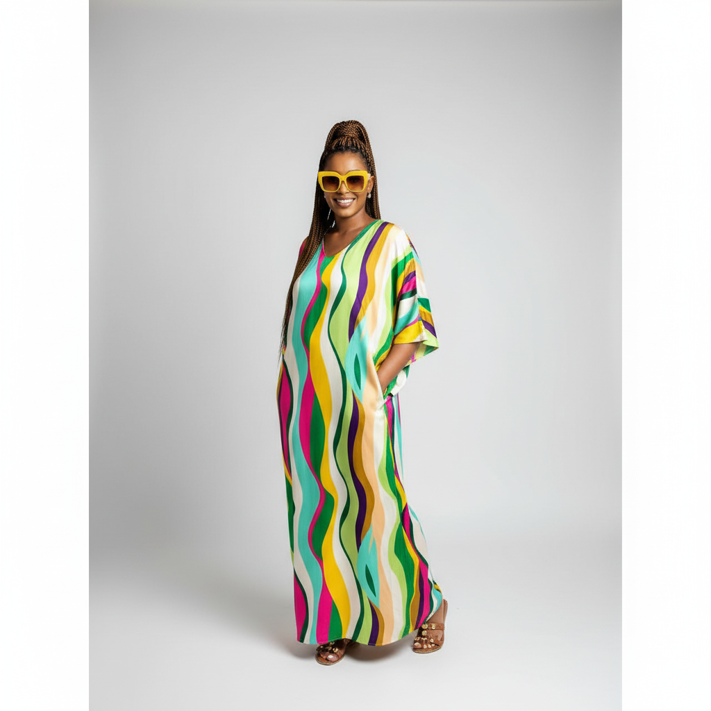 Allover Print Batwing Sleeve Dress