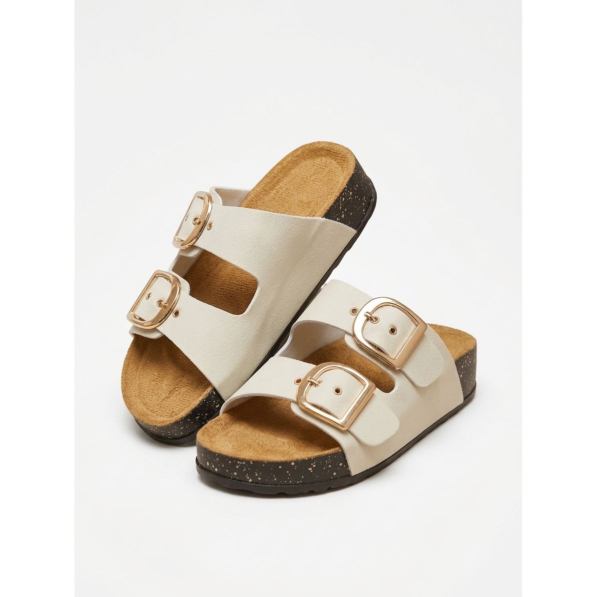 Women's Double Buckle Footbed Slide Sandals