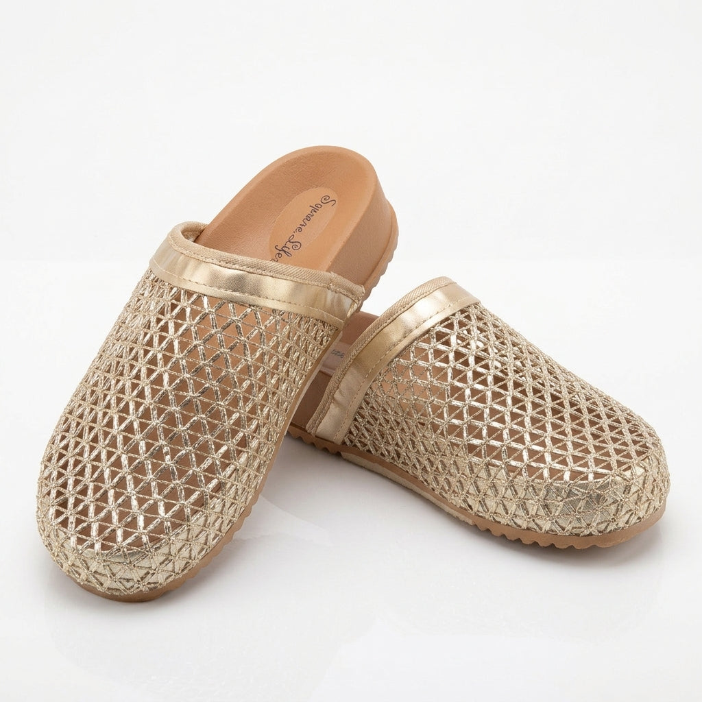 Woven Mesh Slip-On Flat Mules