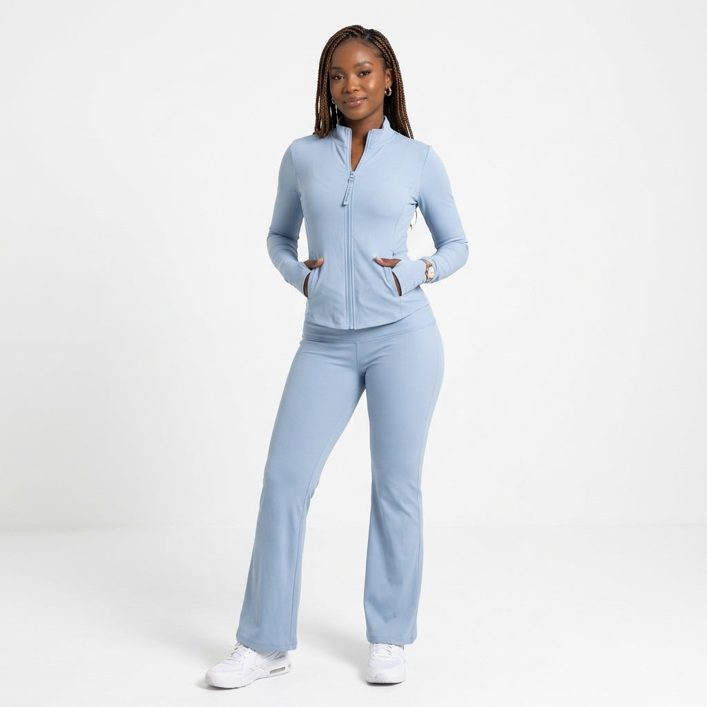 Women's Silky-Feel Jacket & Flared Pants Two-Piece Set