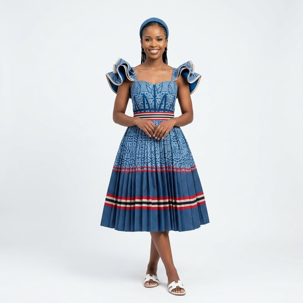 Sepedi Traditional Ankara Pleated Dress