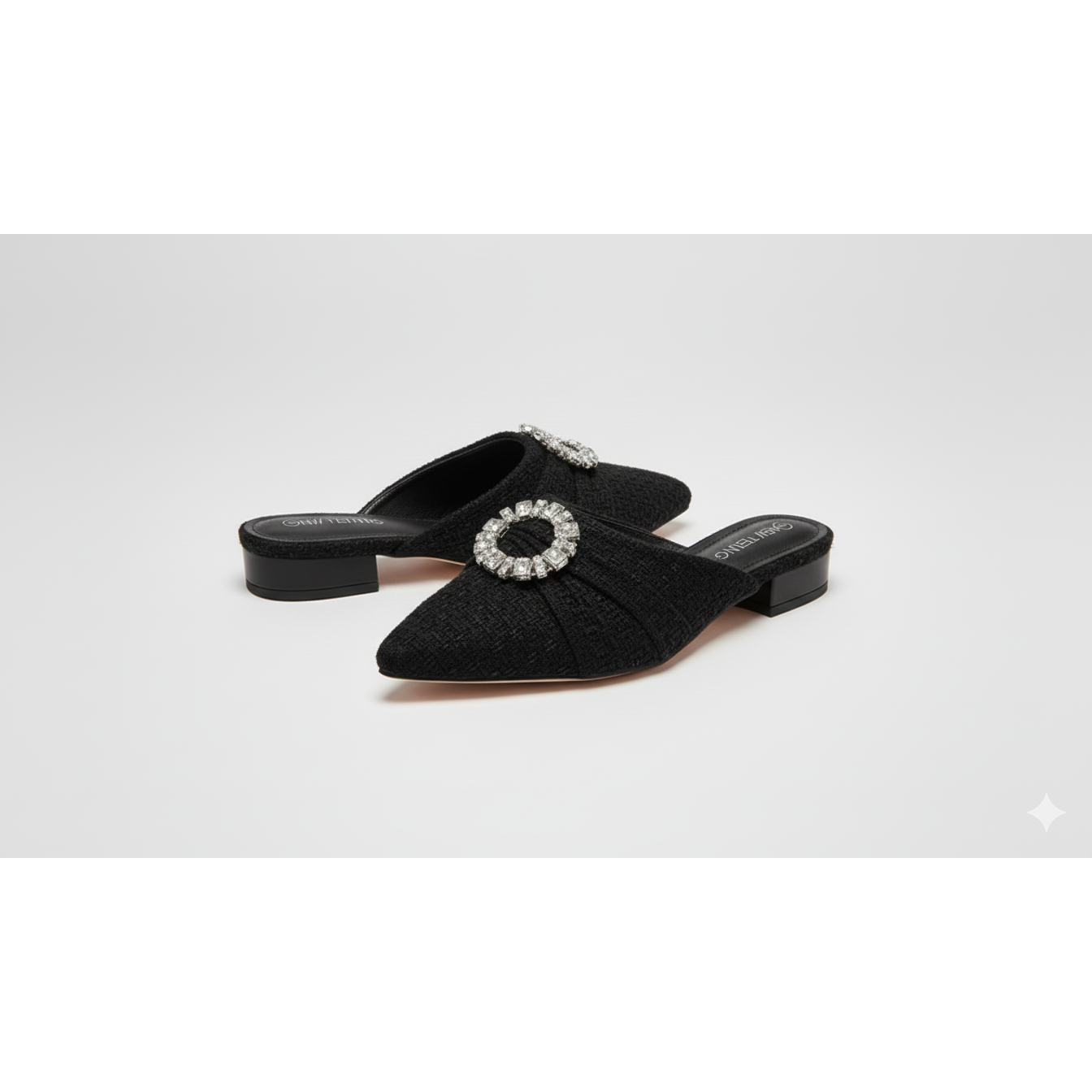 Glamorous Rhinestone Decor Point Toe Flats Mule Shoes