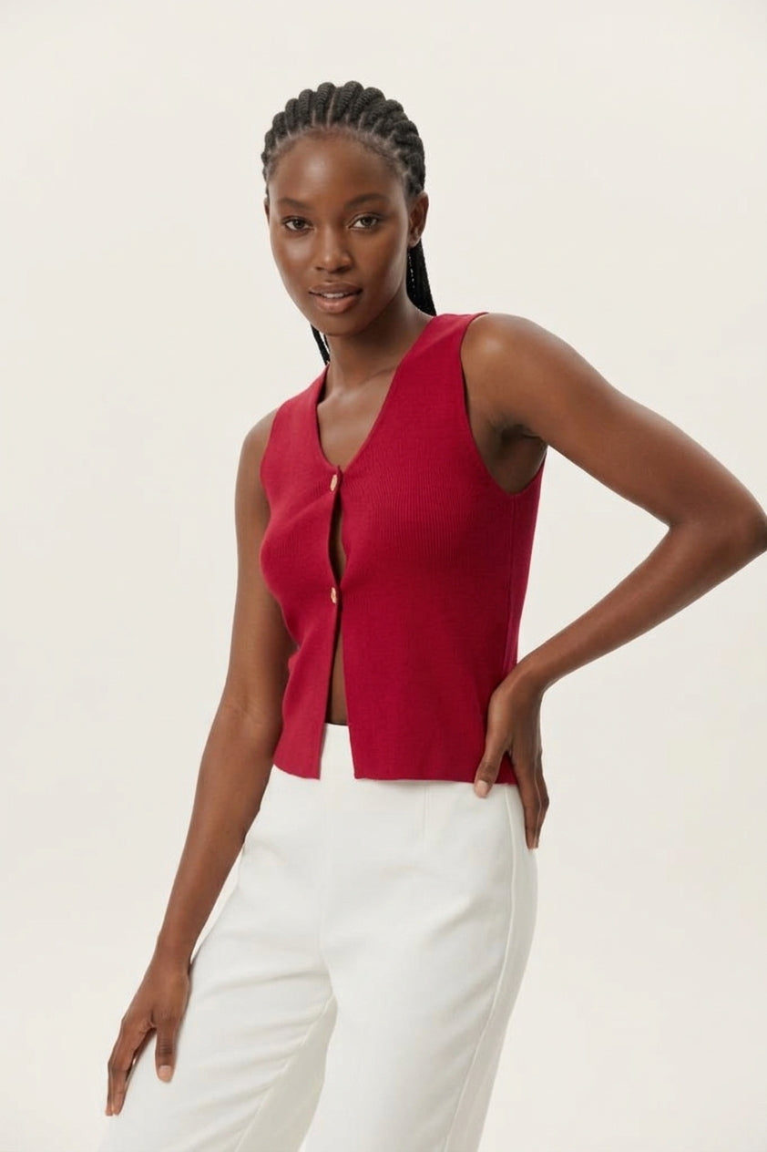 Button Panel Short Sleeve Waistcoat | Women's Fashion Top