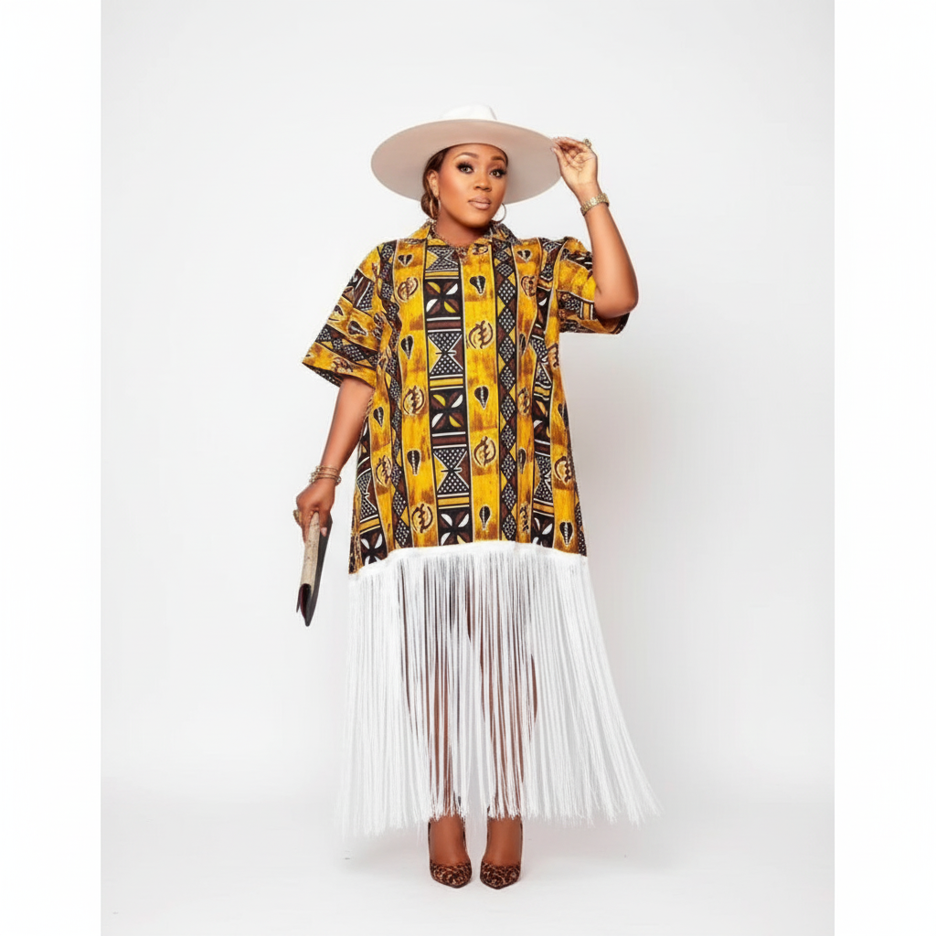 Summer Ankara Printed Long Tasseled Dress