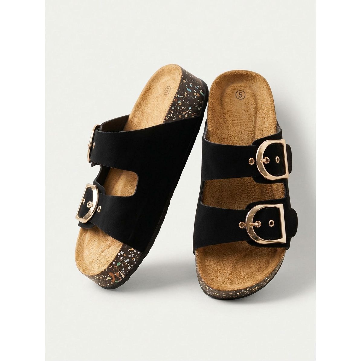 Women's Double Buckle Footbed Slide Sandals
