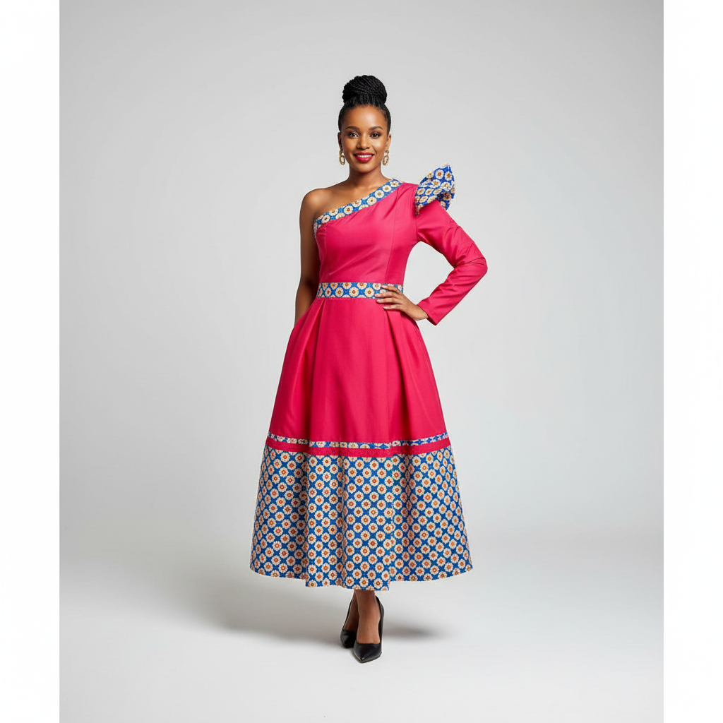 One Shoulder Ankara Dress