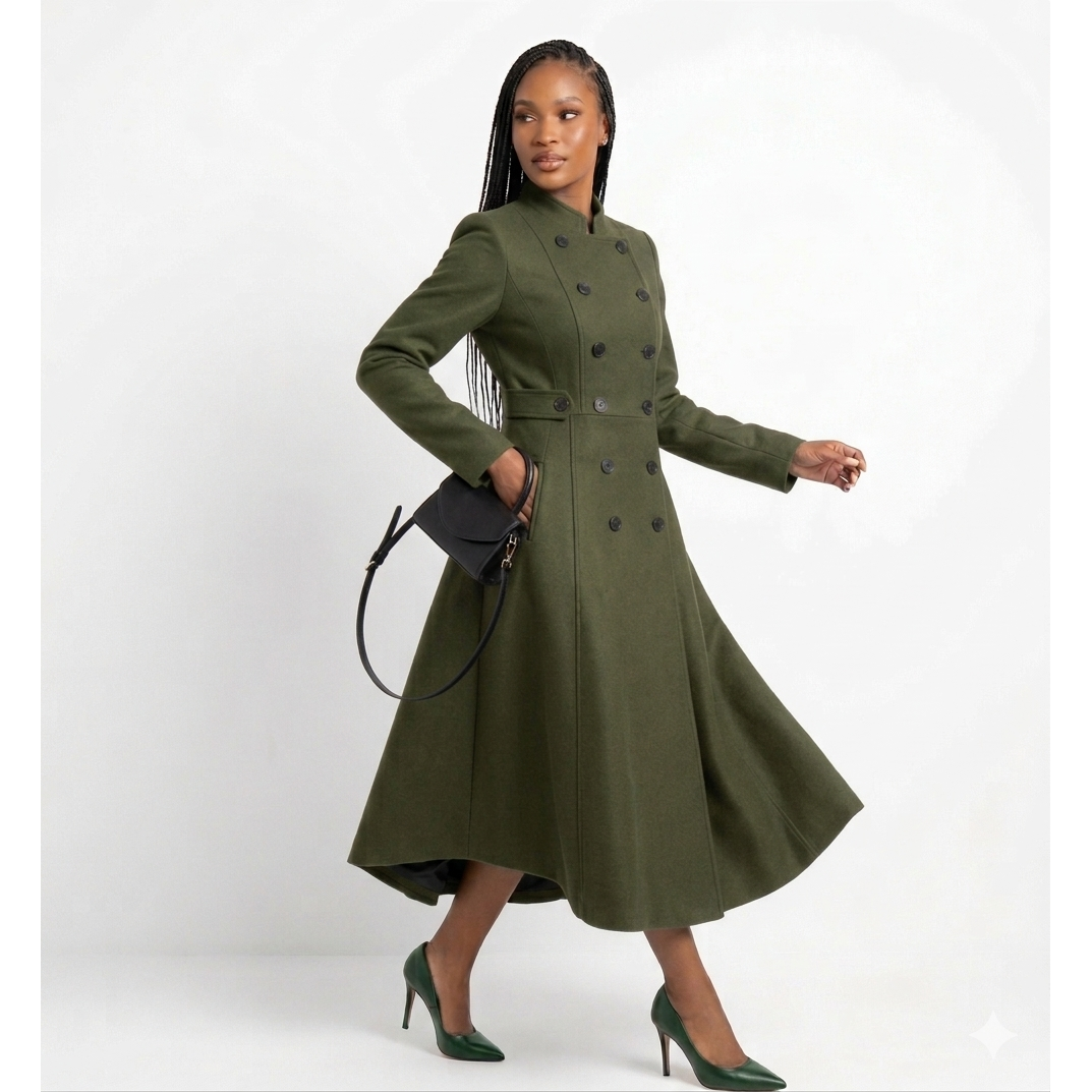 Plus Size Double-Breasted Long Elegant Overcoat.
