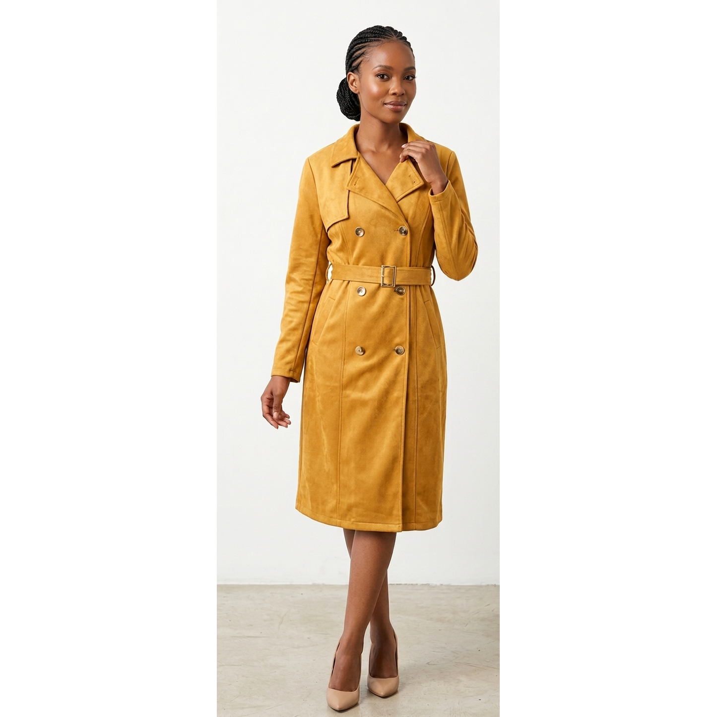 Suede Long Double Breasted Coat