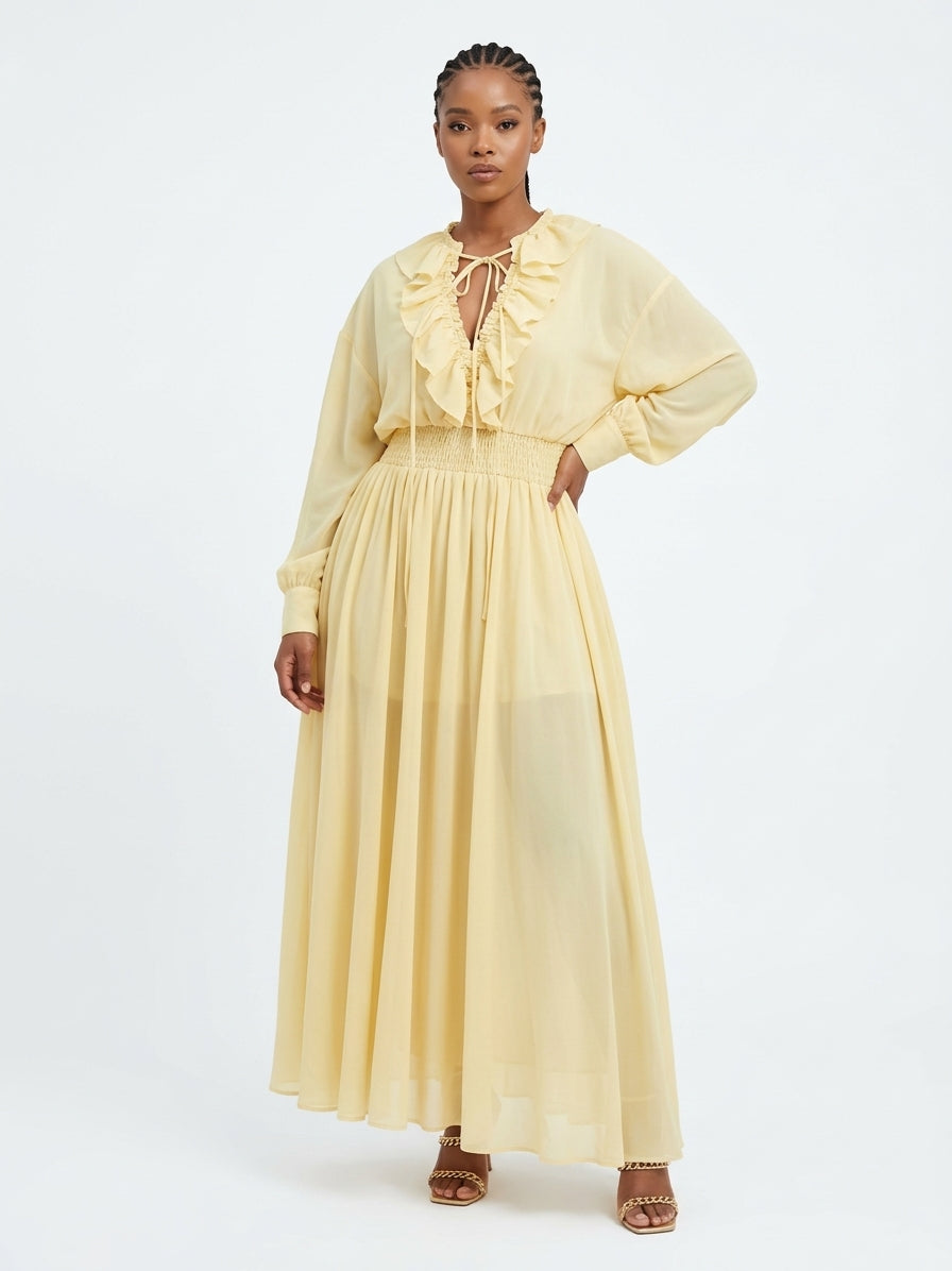 Lace-Detail Ruffled Chiffon Top and Skirt Set