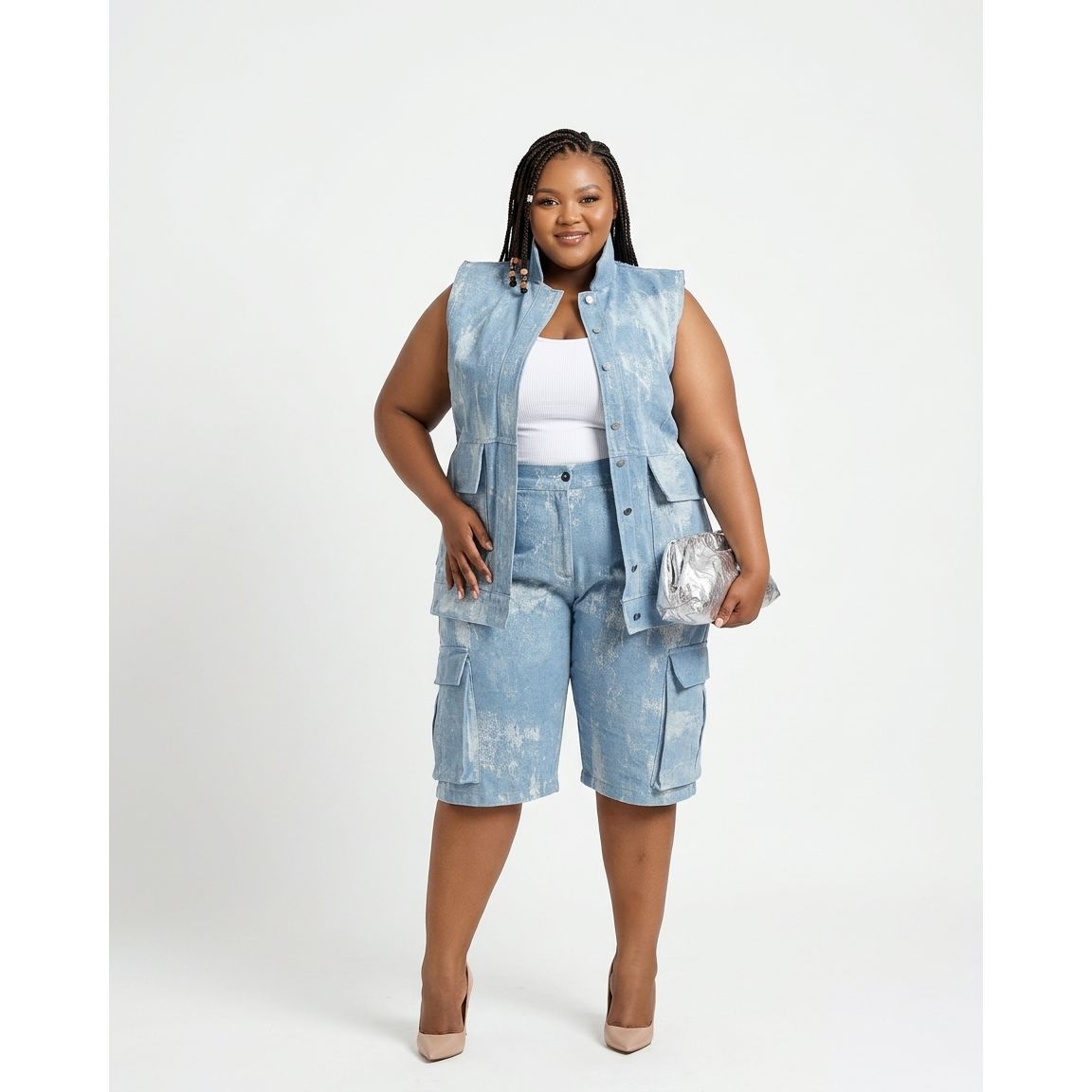 Denim Waistcoat & Cargo Shorts Two-Piece Set