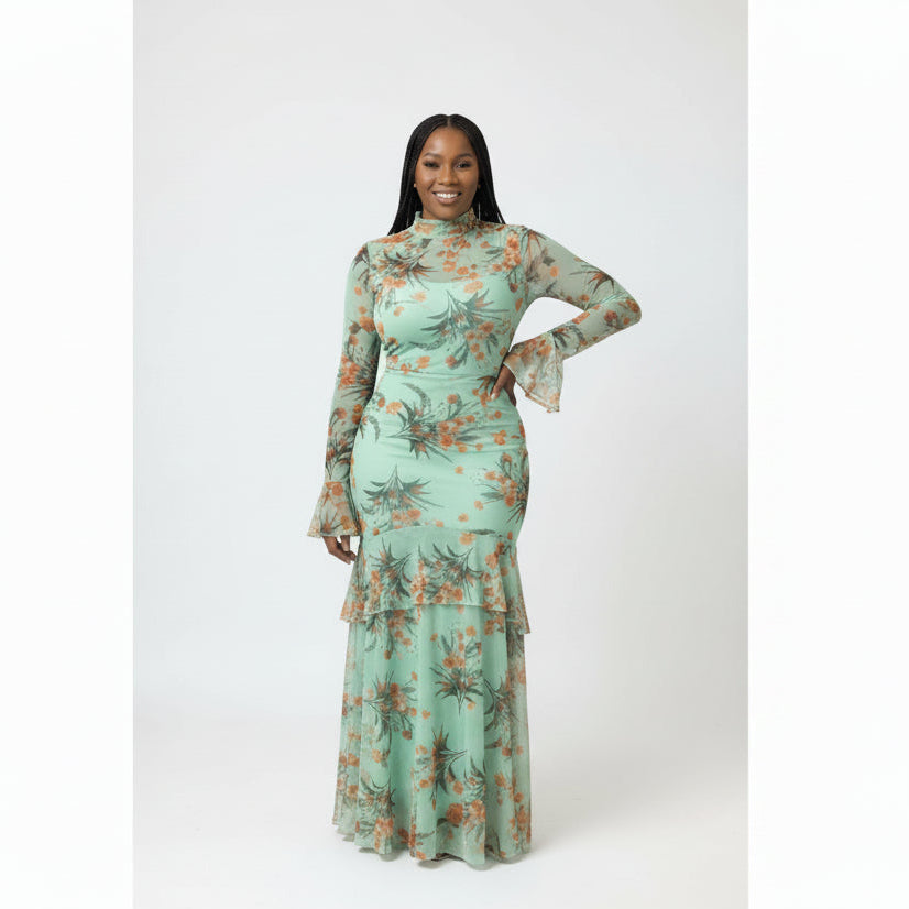 Tropical Pink Floral Tiered Maxi Dress