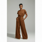 Drawstring Pants Crop Top Linen Set
