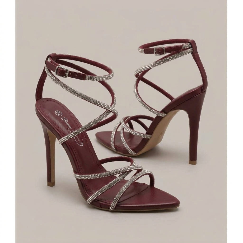 Rhinestone Strappy Stiletto Sandals with Pointed Toe