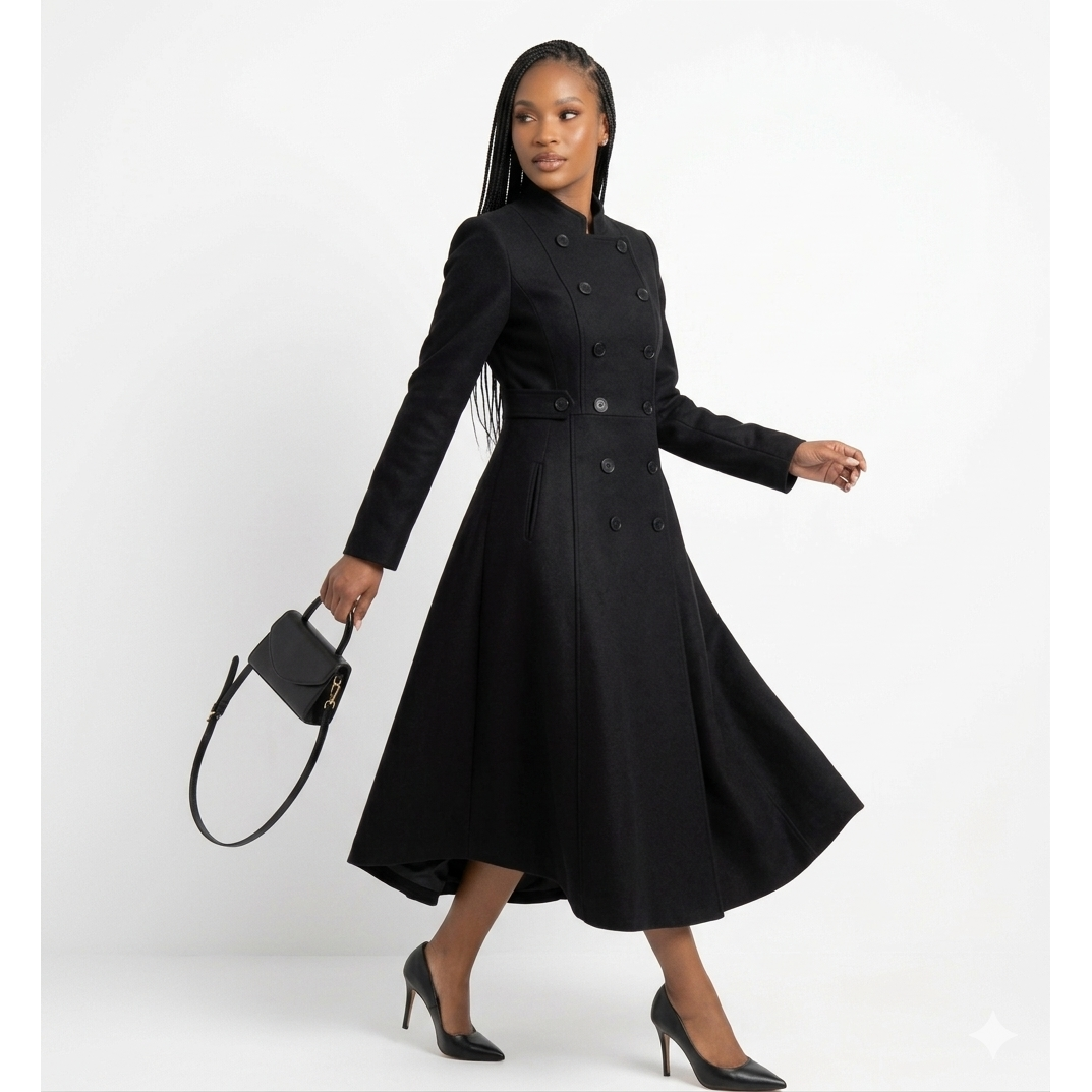 Plus Size Double-Breasted Long Elegant Overcoat.