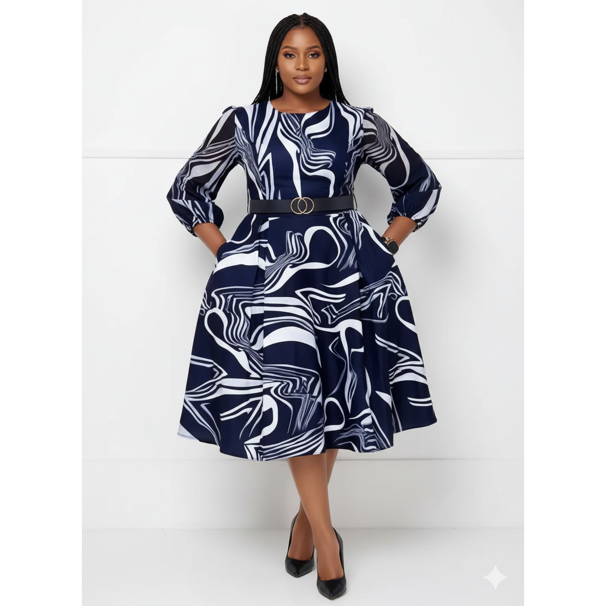 Printed Vintage Style Fashion Midi Dress